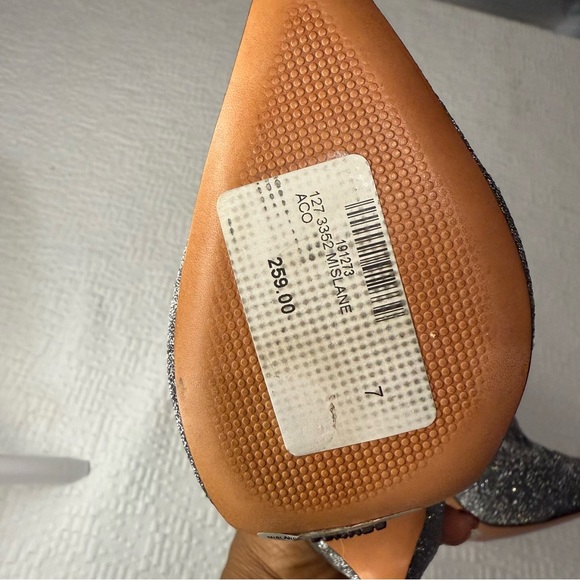 $258 SCHUTZ Silver Metallic Stretch Heeled Ankle Booties 7 NWT - Picture 7 of 17